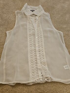 Charlotte Russe Sheer Ivory Lace-Trim Sleeveless Blouse